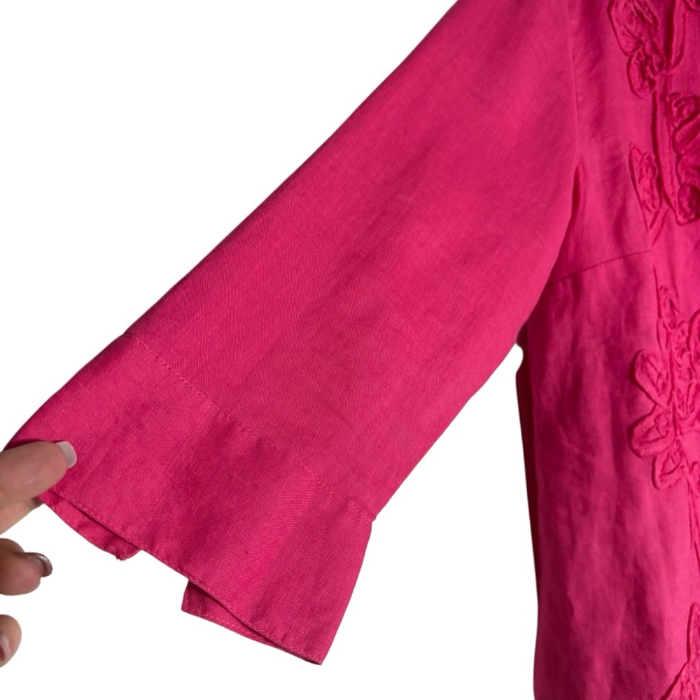 CHARTER CLUB Petites 100% Linen Floral Embroidered Top in Fuchsia Size 12PETITE - Picture 5 of 9